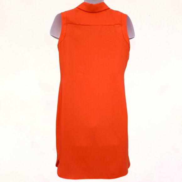 Calvin Klein Women Orange Colour Sleeveless Collar Pockets Shirt Midi Dress Sz 8 - Picture 8 of 13